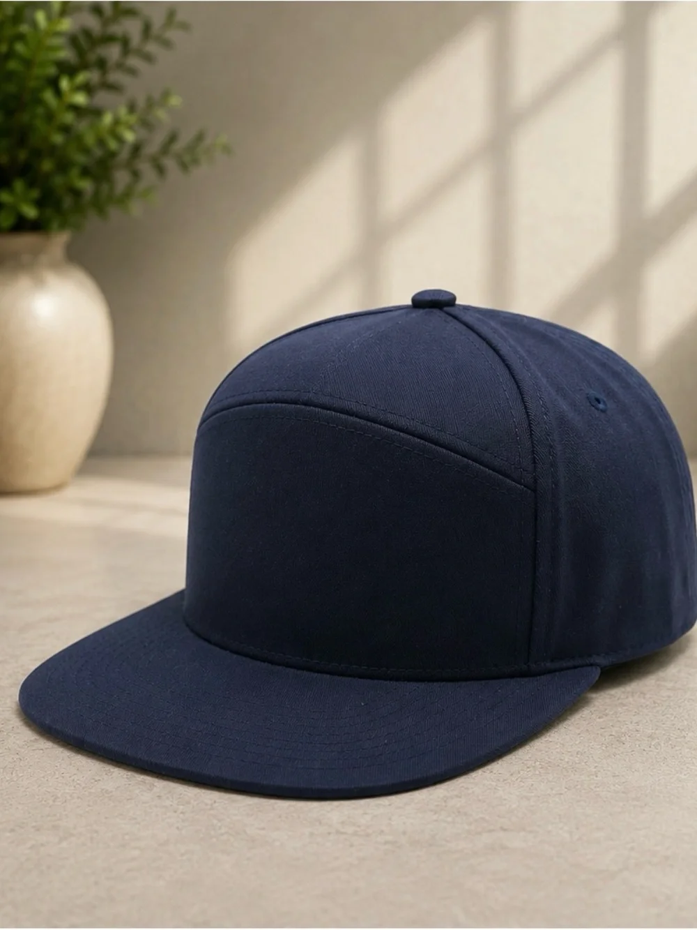 Navy Blue Blank Snapback Hat Flat Bill High Crown 6 Panel Adjustable Cap